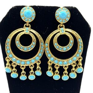 Vintage KENNETH JAY LANE Chandelier Earrings Gold Tone Blue